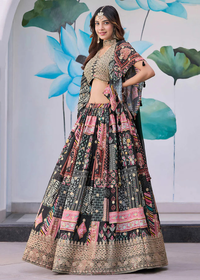 Black MultiColor Embroidered Lehenga Choli