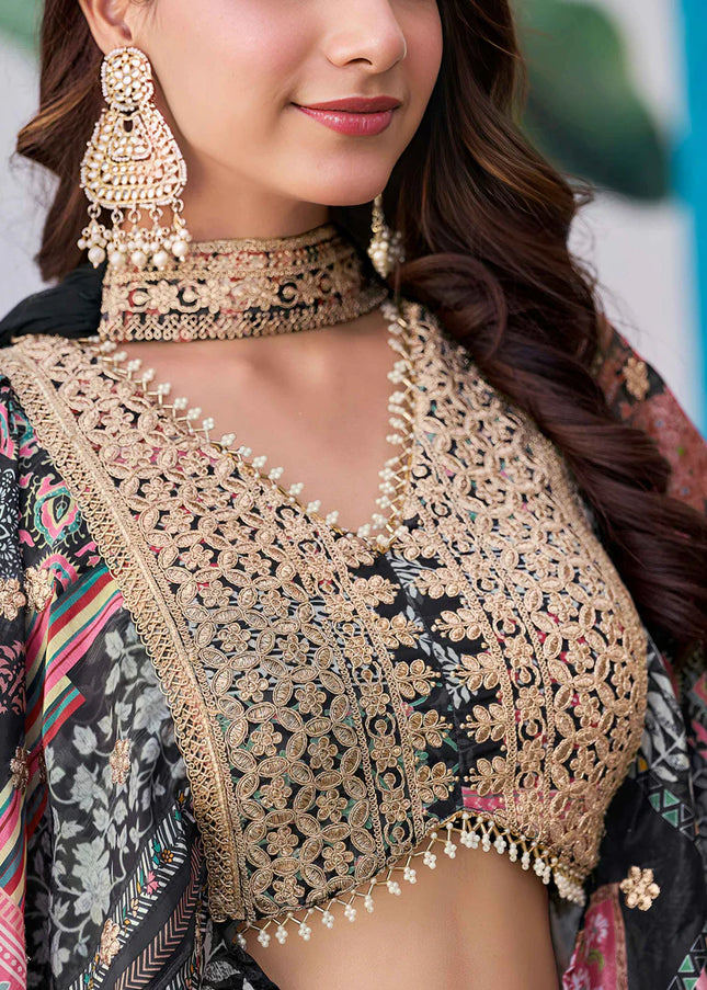 Black MultiColor Embroidered Lehenga Choli
