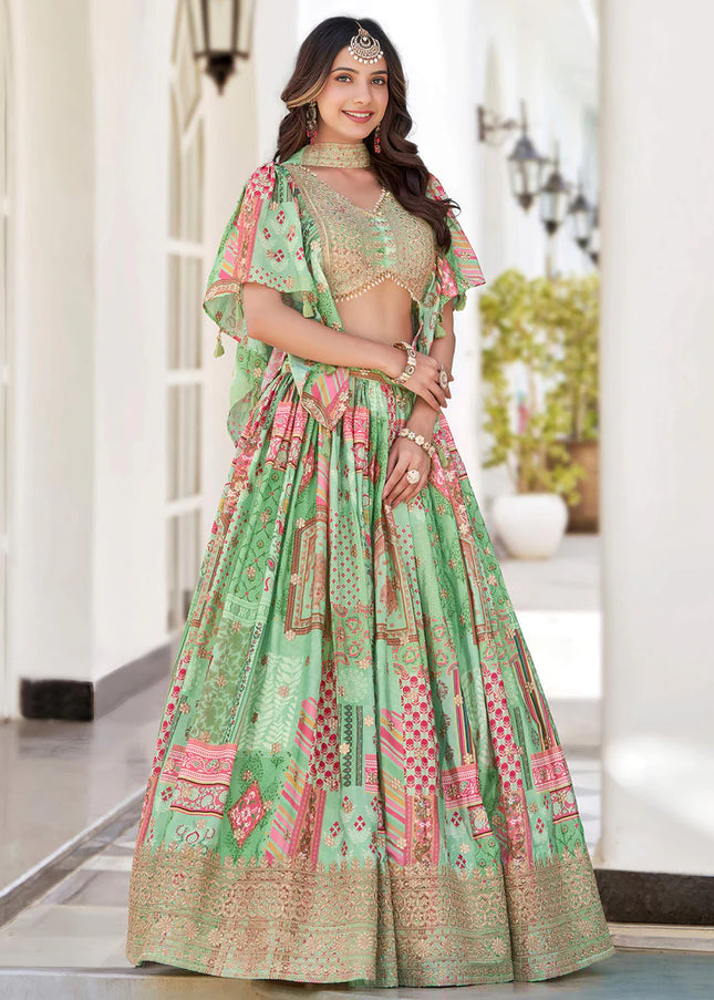 Green MultiColor Embroidered Lehenga Choli