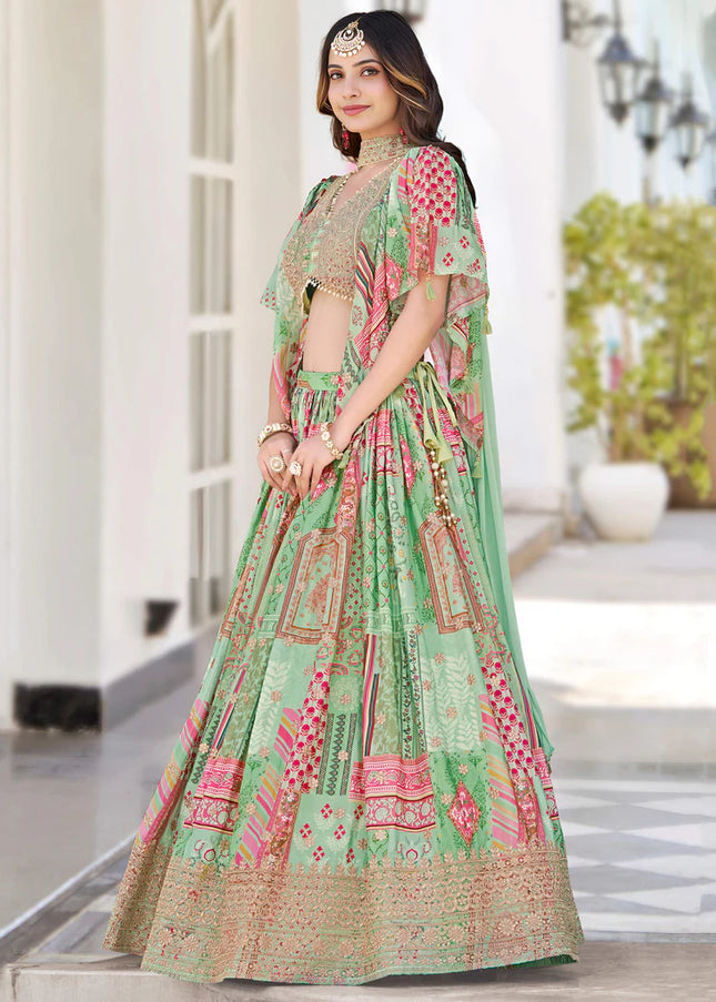 Green MultiColor Embroidered Lehenga Choli