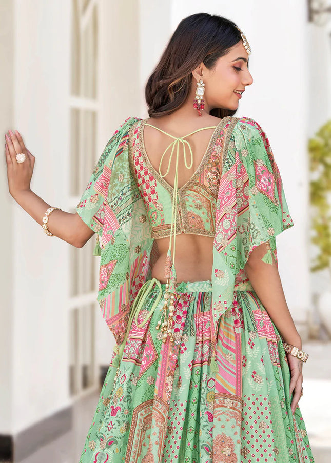 Green MultiColor Embroidered Lehenga Choli