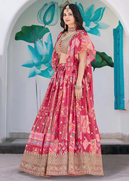 Pink MultiColor Embroidered Lehenga Choli
