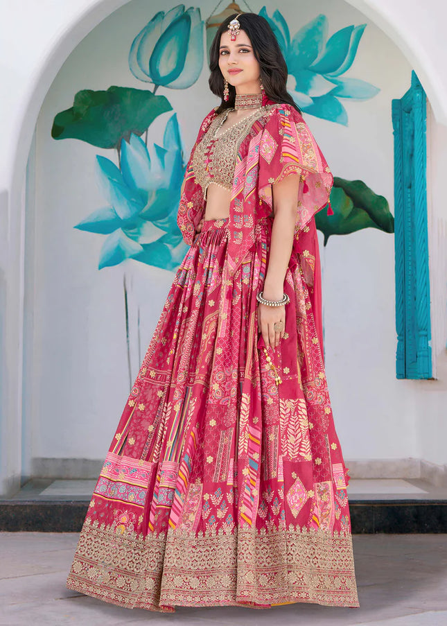 Pink MultiColor Embroidered Lehenga Choli