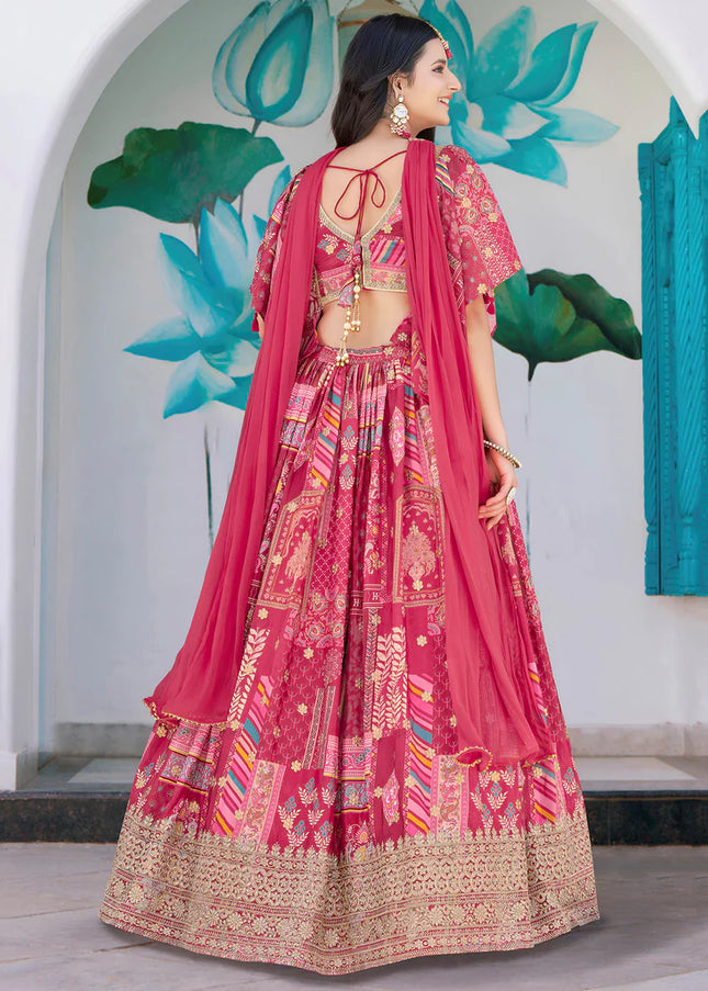 Pink MultiColor Embroidered Lehenga Choli