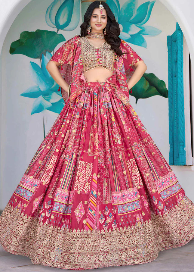 Pink MultiColor Embroidered Lehenga Choli