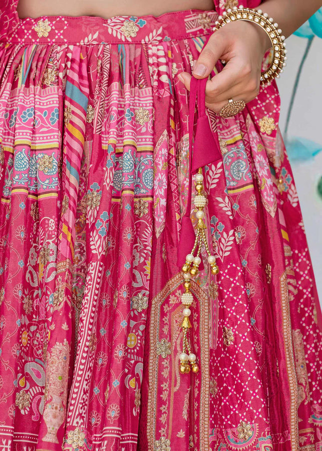 Pink MultiColor Embroidered Lehenga Choli