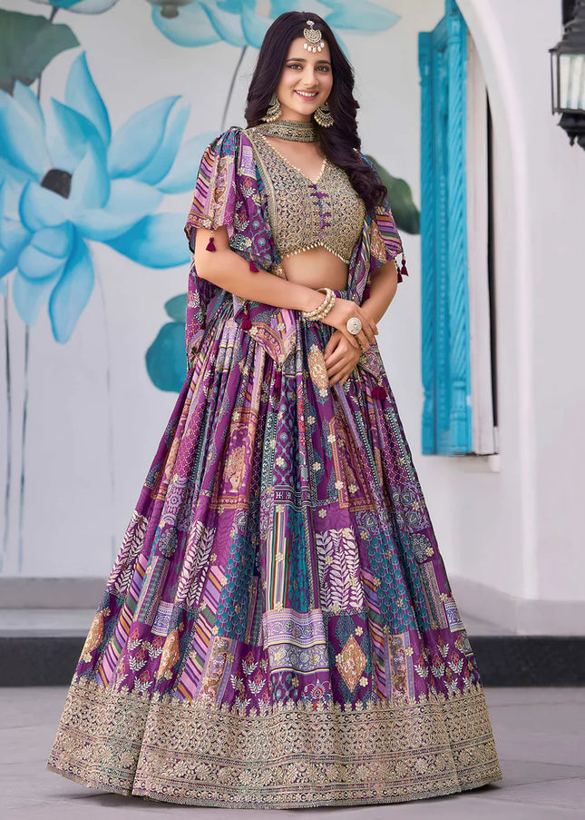 Purple MultiColor Embroidered Lehenga Choli