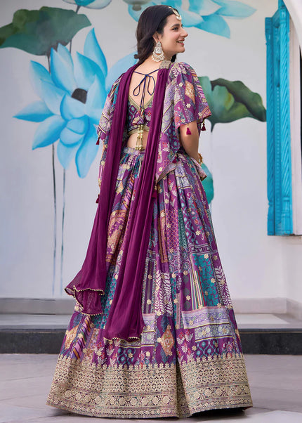 Purple MultiColor Embroidered Lehenga Choli