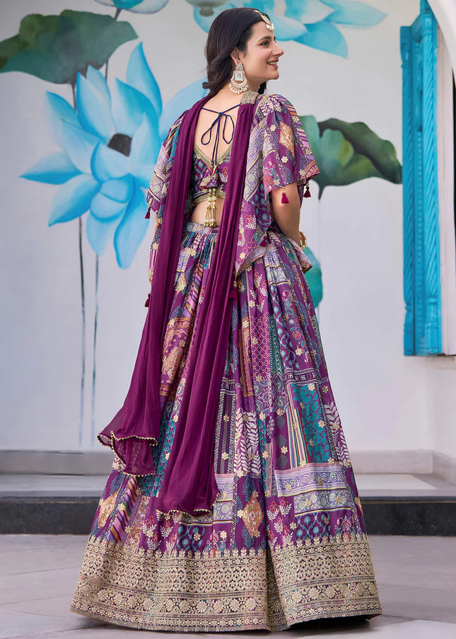 Purple MultiColor Embroidered Lehenga Choli