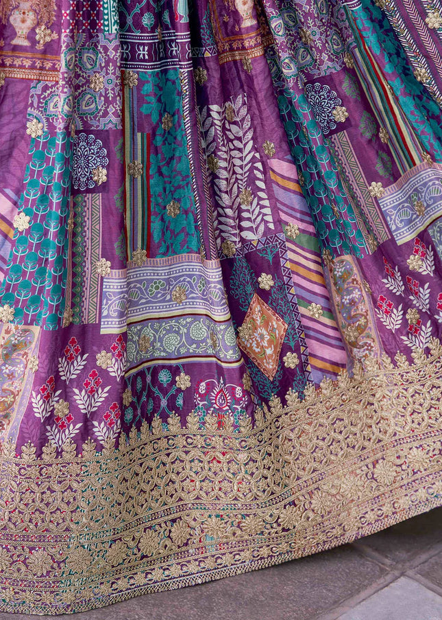 Purple MultiColor Embroidered Lehenga Choli