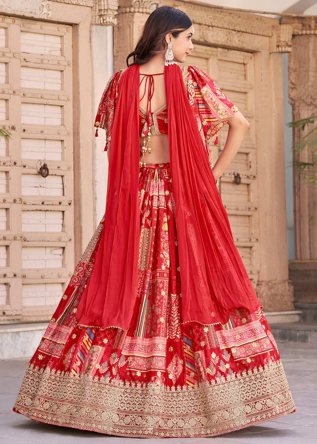 Red MultiColor Embroidered Lehenga Choli