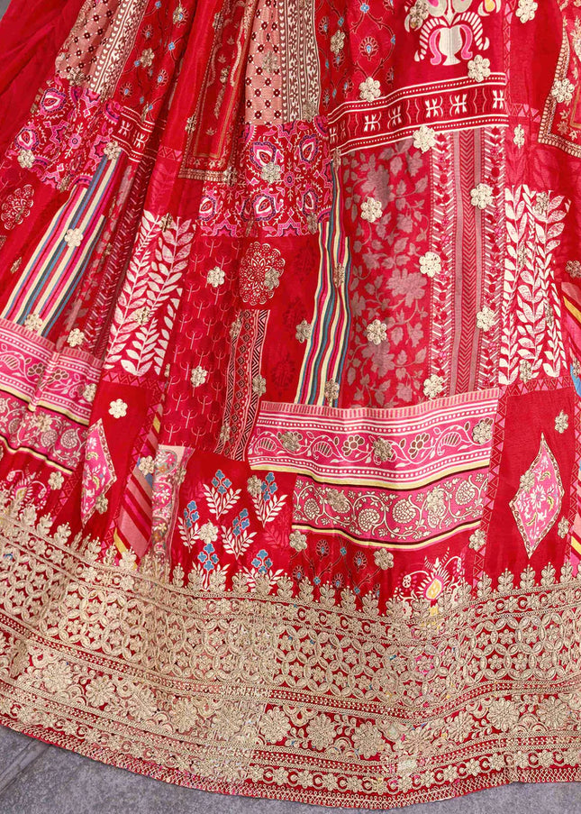 Red MultiColor Embroidered Lehenga Choli