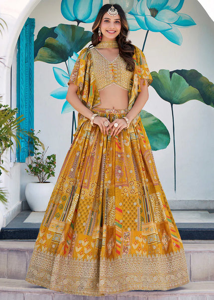 Yellow MultiColor Embroidered Lehenga Choli