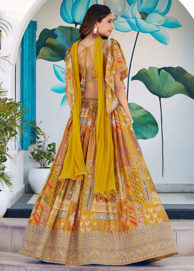 Yellow MultiColor Embroidered Lehenga Choli