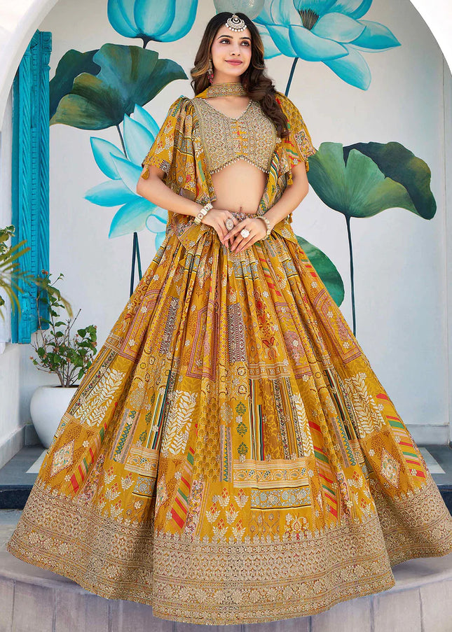 Yellow MultiColor Embroidered Lehenga Choli