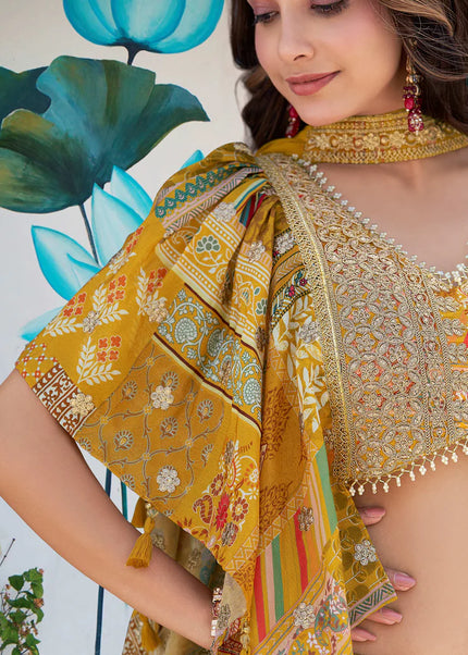 Yellow MultiColor Embroidered Lehenga Choli