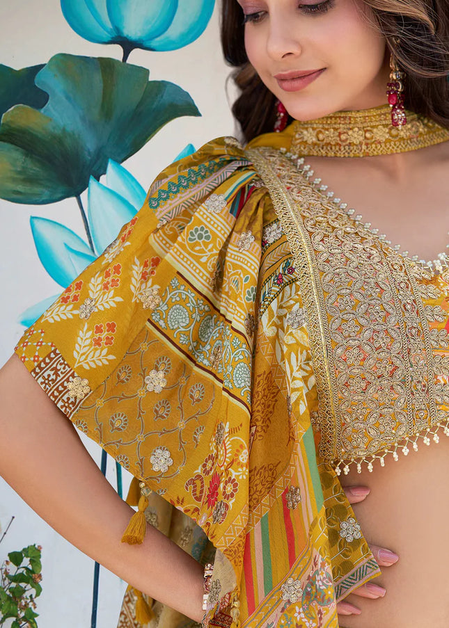 Yellow MultiColor Embroidered Lehenga Choli