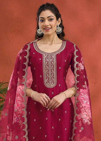 Pink Embroidered Pant Suit