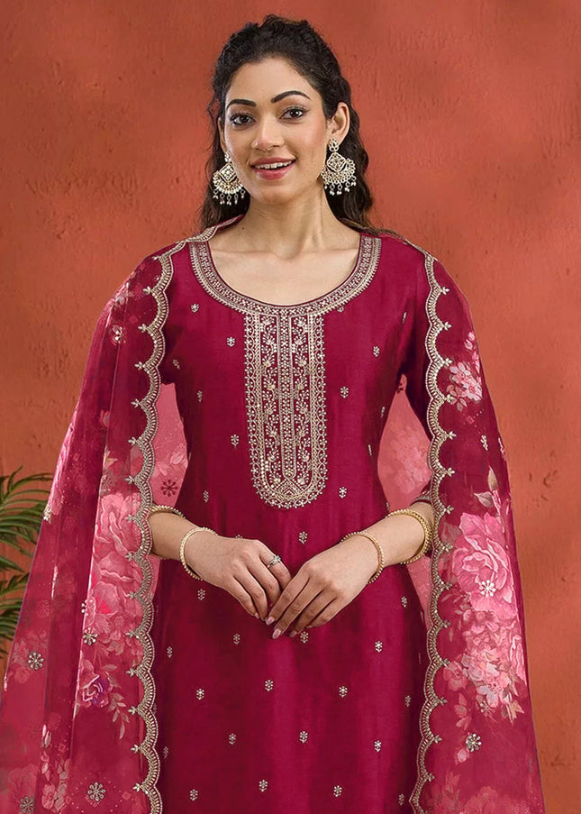 Pink Embroidered Pant Suit