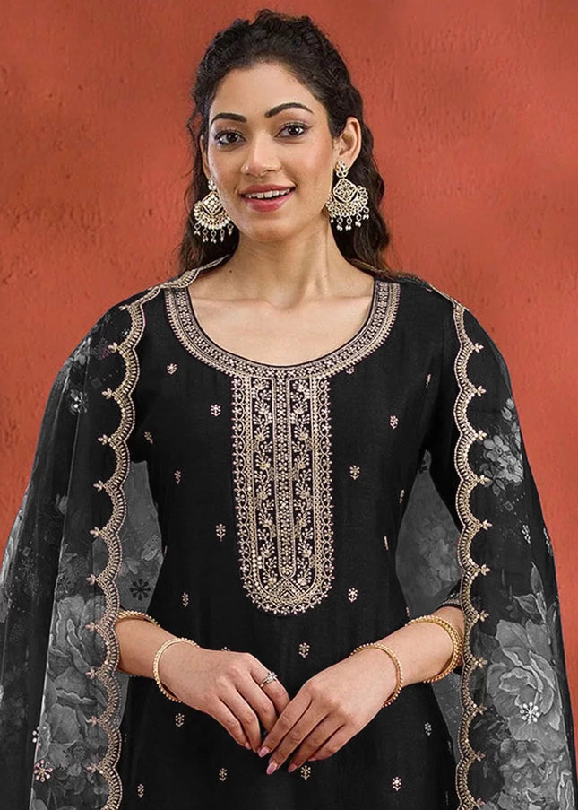 Black Embroidered Pant Suit