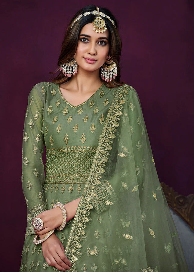 Green Embroidered Anarkali