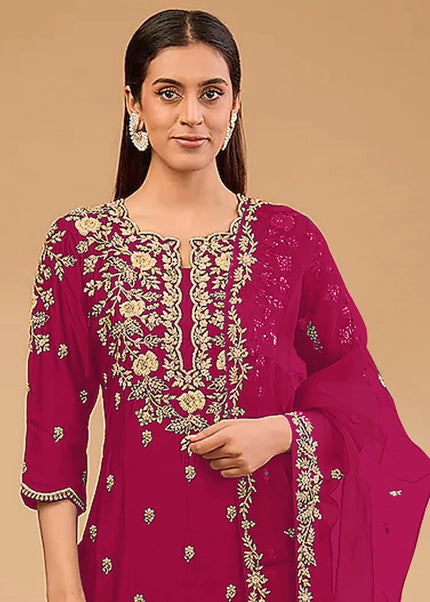 Pink Embroidered Pant Suit