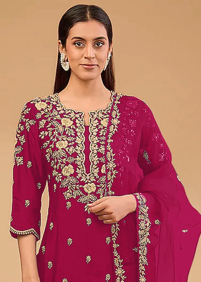 Pink Embroidered Pant Suit