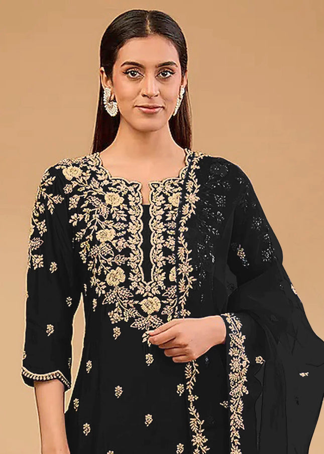 Black Embroidered Pant Suit