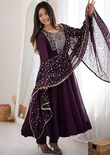 Purple Embroidered Anarkali