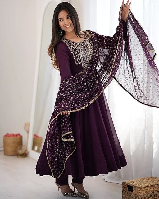 Purple Embroidered Anarkali