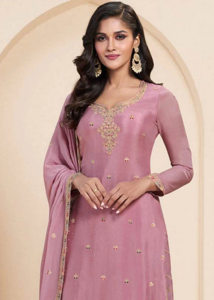 Pink Embroidered Sharara Suit