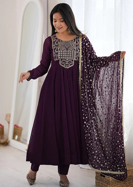 Purple Embroidered Anarkali