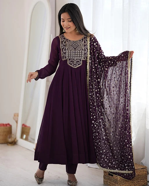 Purple Embroidered Anarkali