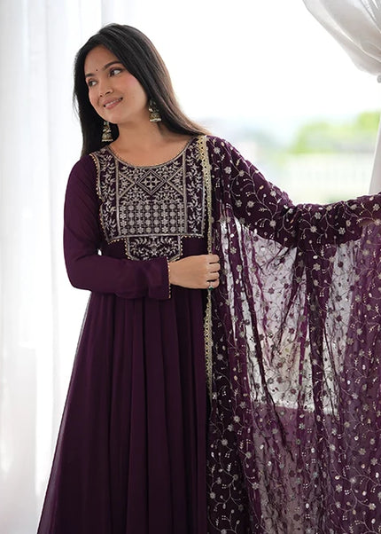 Purple Embroidered Anarkali
