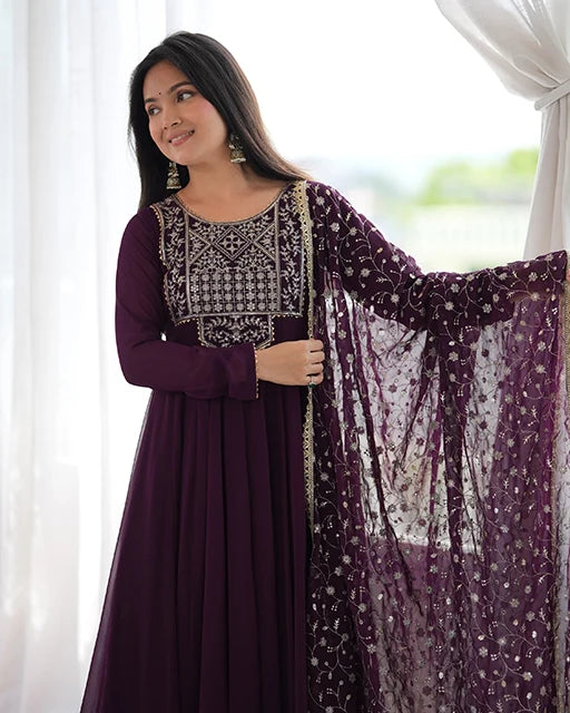 Purple Embroidered Anarkali