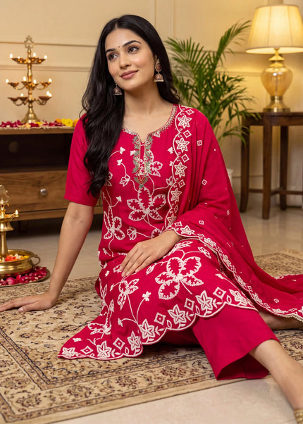 Cotton Silk Embroidered Pant Style Suit Series