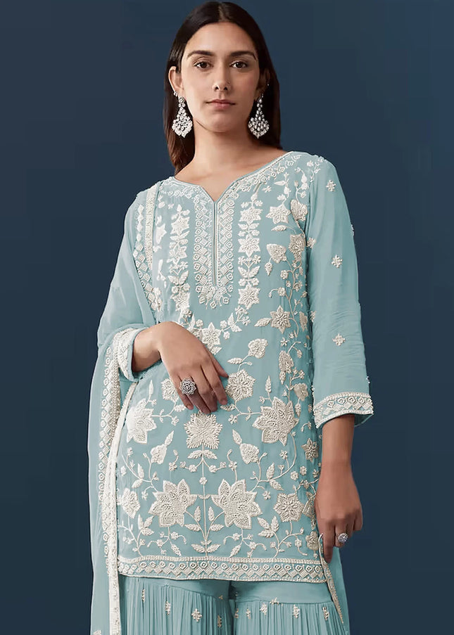 Georgette Embroidered Gharara Suit Series