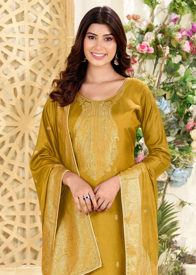 Yellow Embroidered Pant Suit