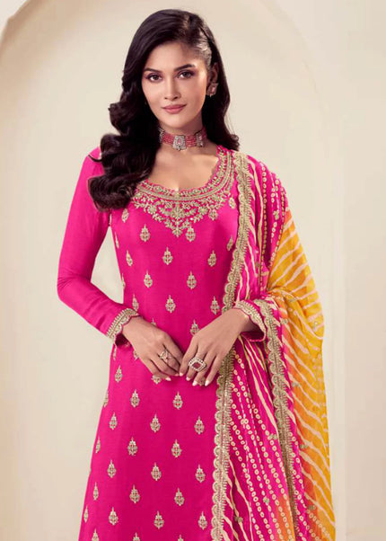 Pink Embroidered Sharara Suit