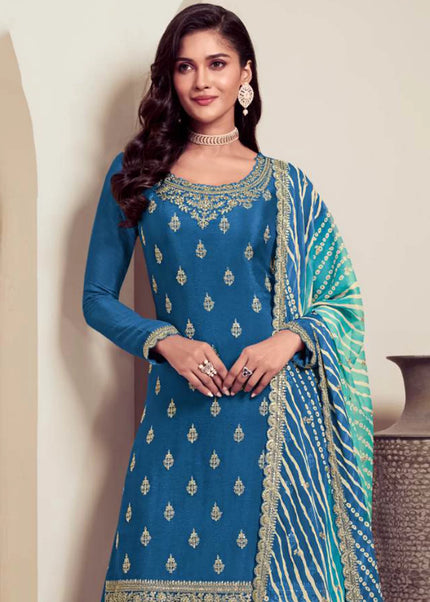 Blue Embroidered Sharara Suit