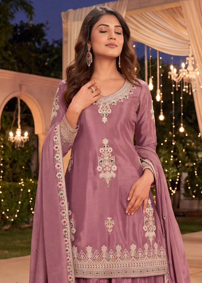 Mauve Embroidered Sharara Suit