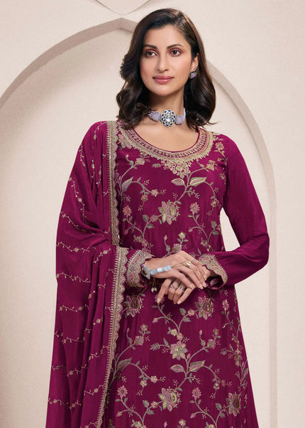 Maroon Embroidered Sharara Suit