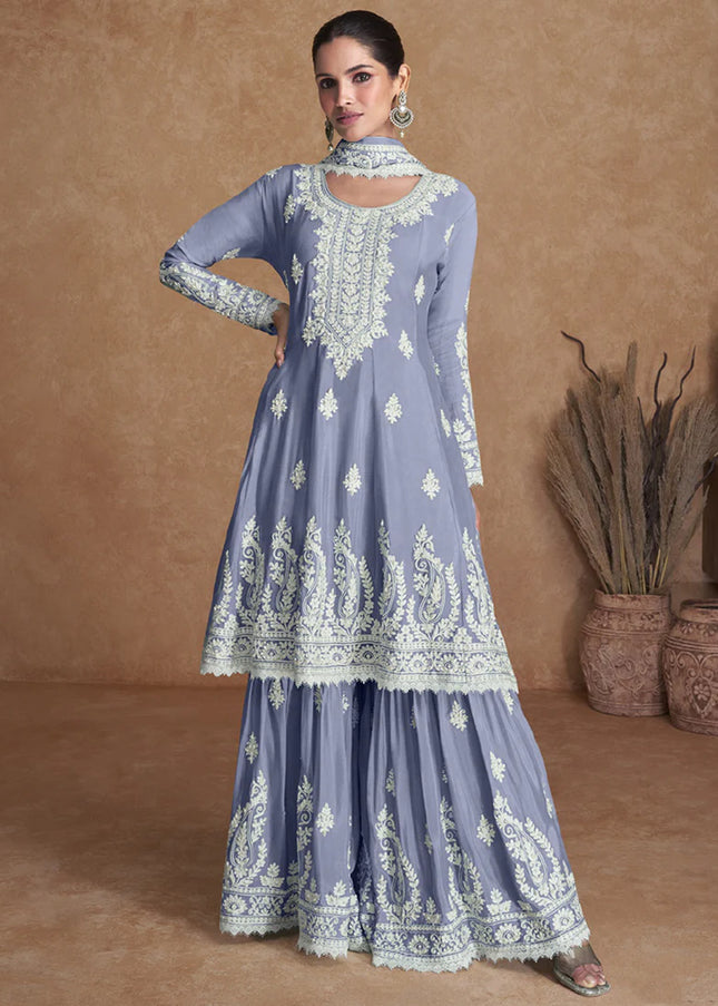 Lavender Embroidered Sharara Suit
