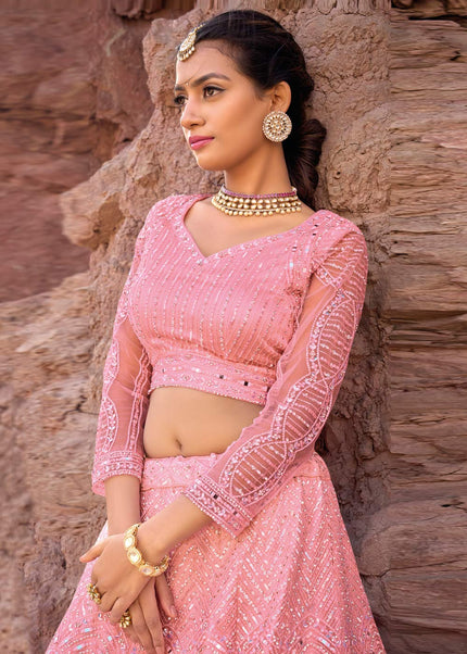 Pink Heavy Embroidered Wedding Lehenga Choli