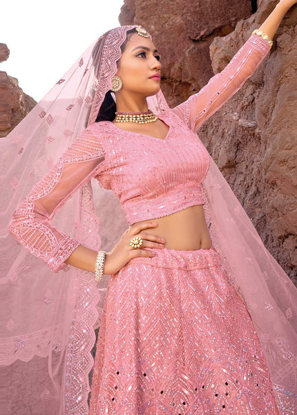 Pink Heavy Embroidered Wedding Lehenga Choli