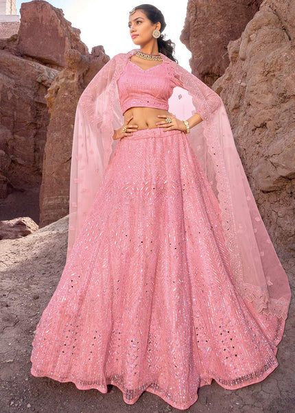 Pink Heavy Embroidered Wedding Lehenga Choli