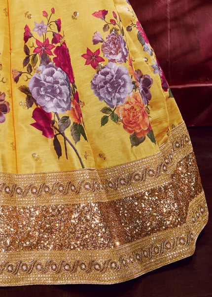 Yellow Floral Printed and Embroidered Lehenga Choli