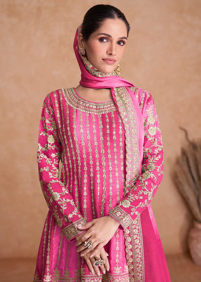 Pink Embroidered Sharara Suit