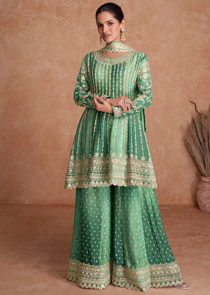 Green Embroidered Sharara Suit