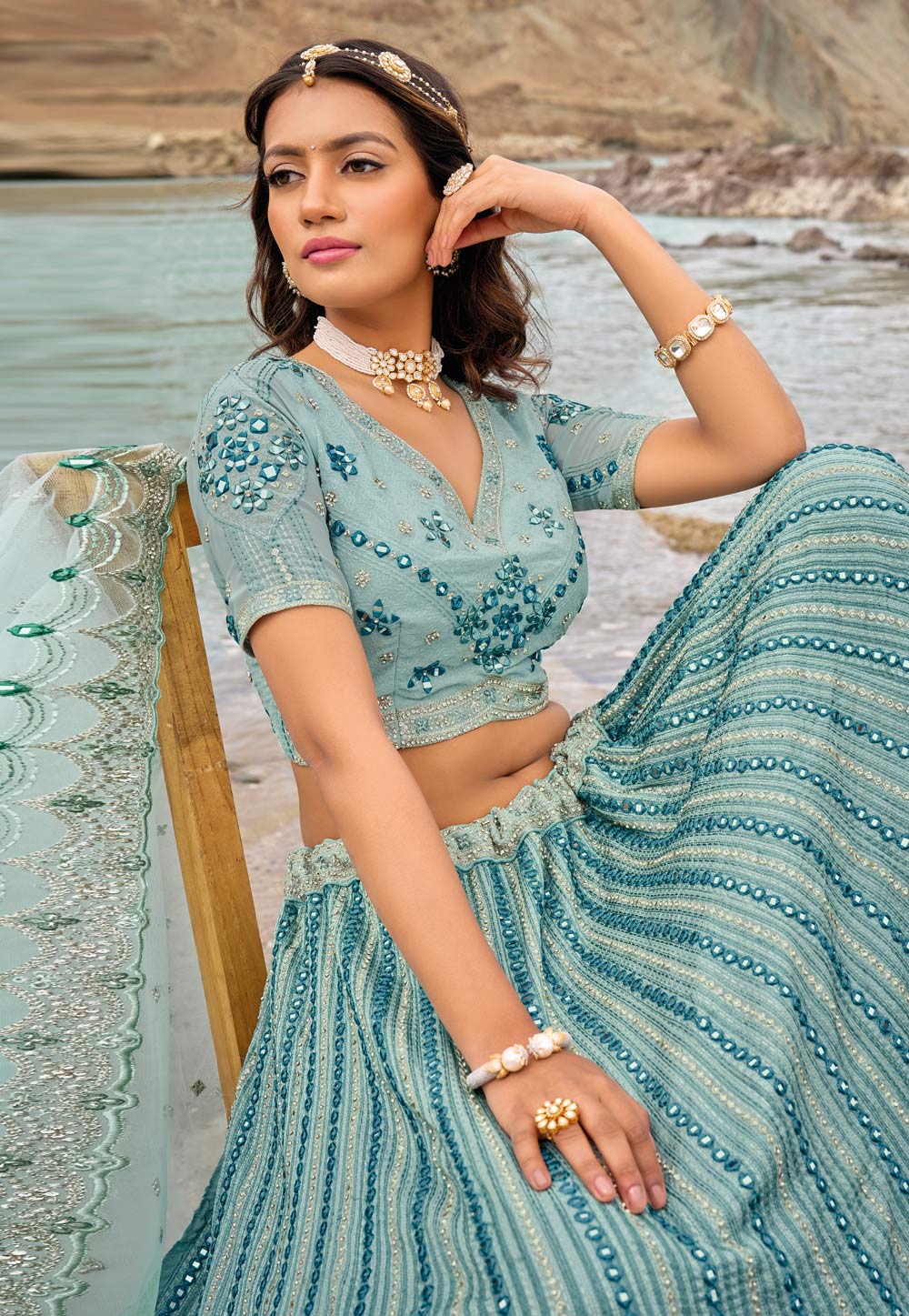 Sea Green Embroidered Wedding Lehenga Choli FALAKENOOR Sea Green Embroidered Wedding Lehenga Choli FALAKENOOR